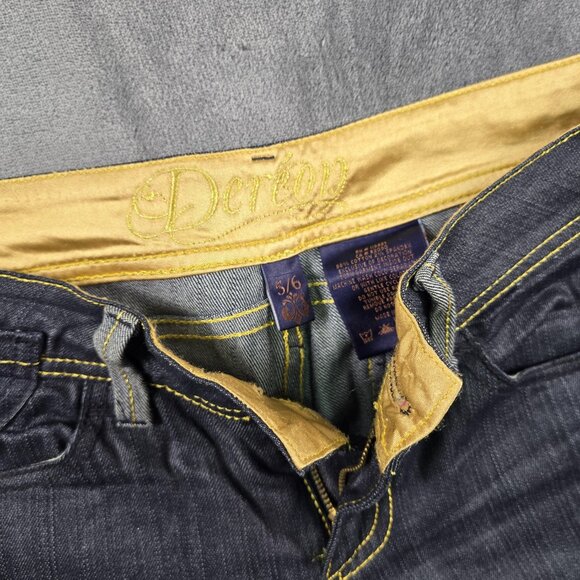 Dereon Jeans Womens 5/6 Dark Wash Skinny Snap Leg Gold Embroidered Logo - Picture 9 of 16
